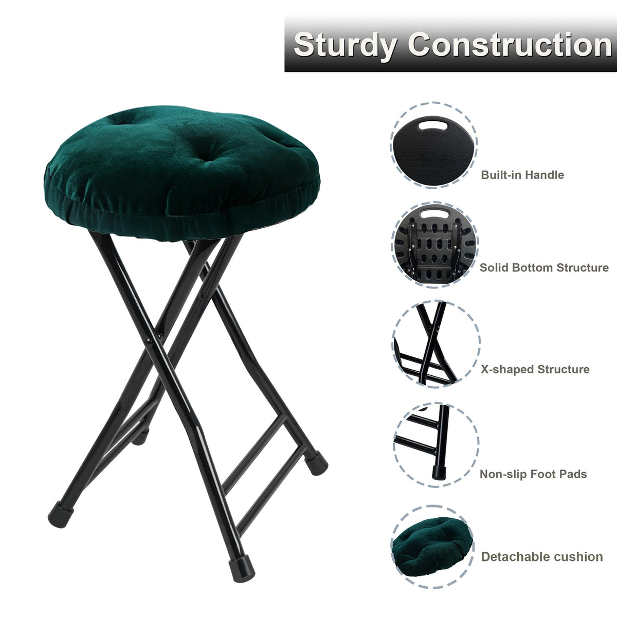 Folding Stool with 2 Pack Seat Cushion M60446