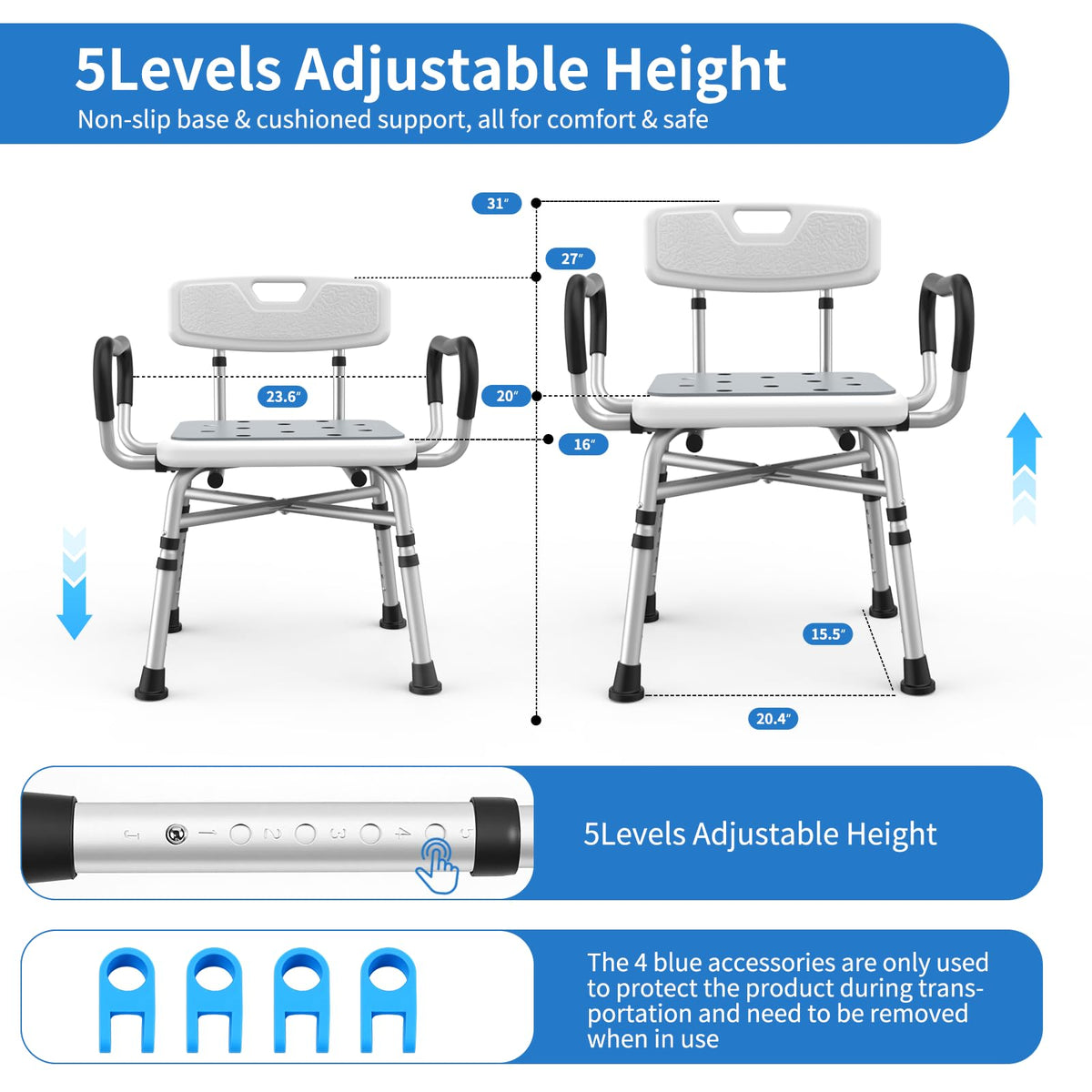 Heavy Duty Shower Chair with Arms and Back U202