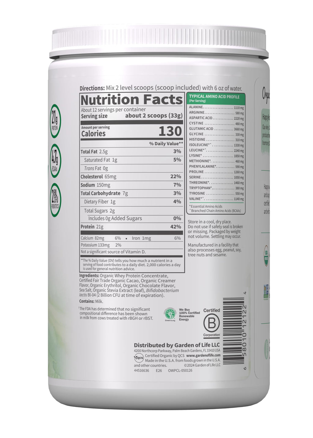Organic Whey Protein Chocolate Grass Fed Protein Powder P360296