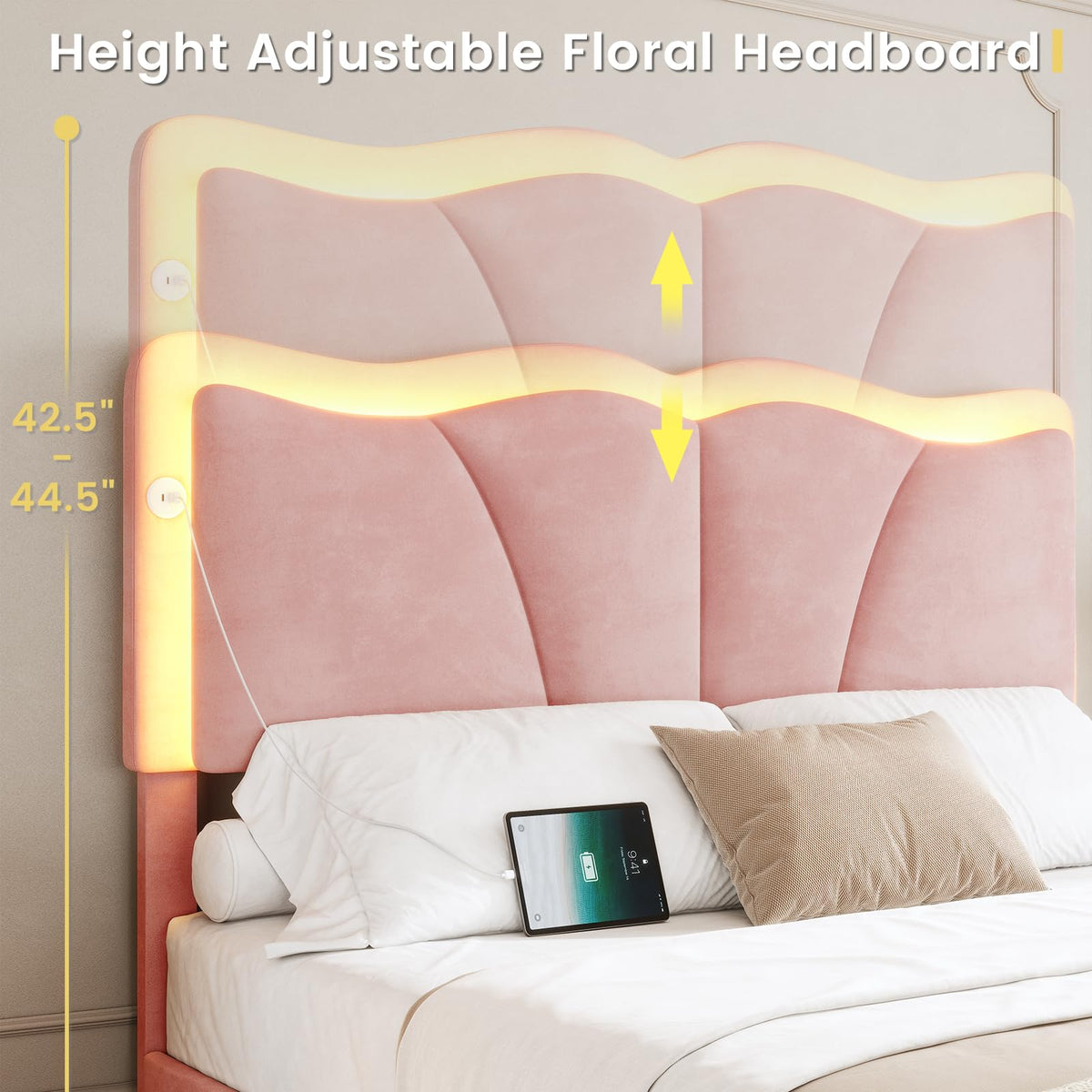 Pink Velvet Upholstered Platform Bed Frame with 4 Storage Drawers T337