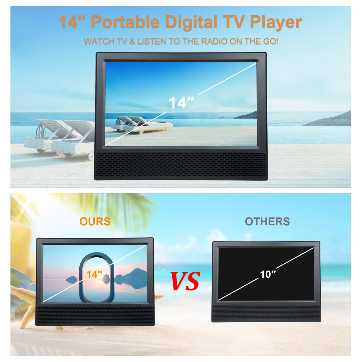 14 inch Portable ATSC Digital TV with Antenna and Remote Control K14960