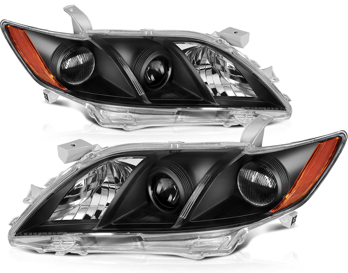 Black Housing Amber Reflector Clear Lens Headlights Assembly Pair T447