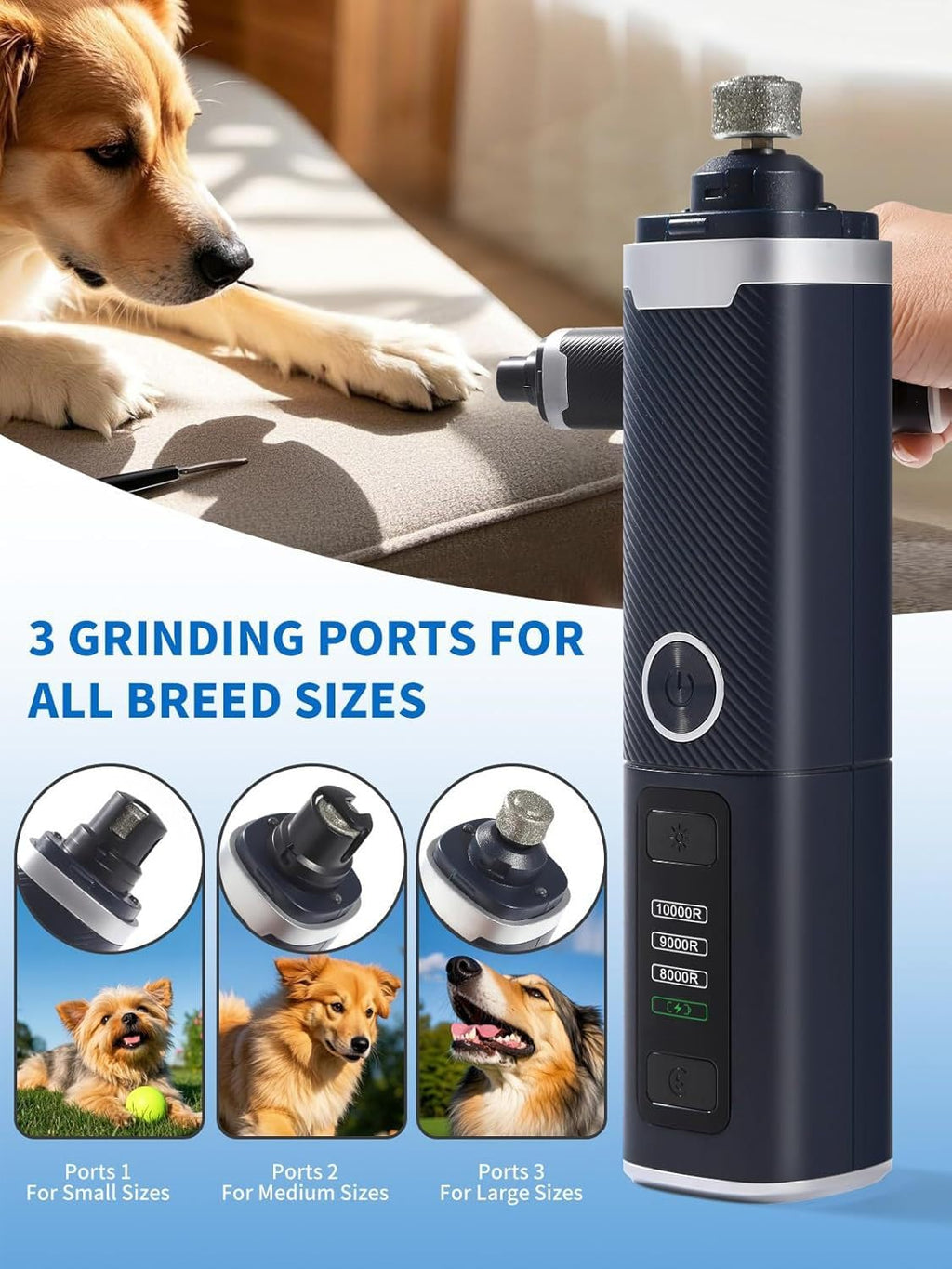3 Speed Silent Rechargeable Pet Nail Grinder with 2 LED Lights T661957