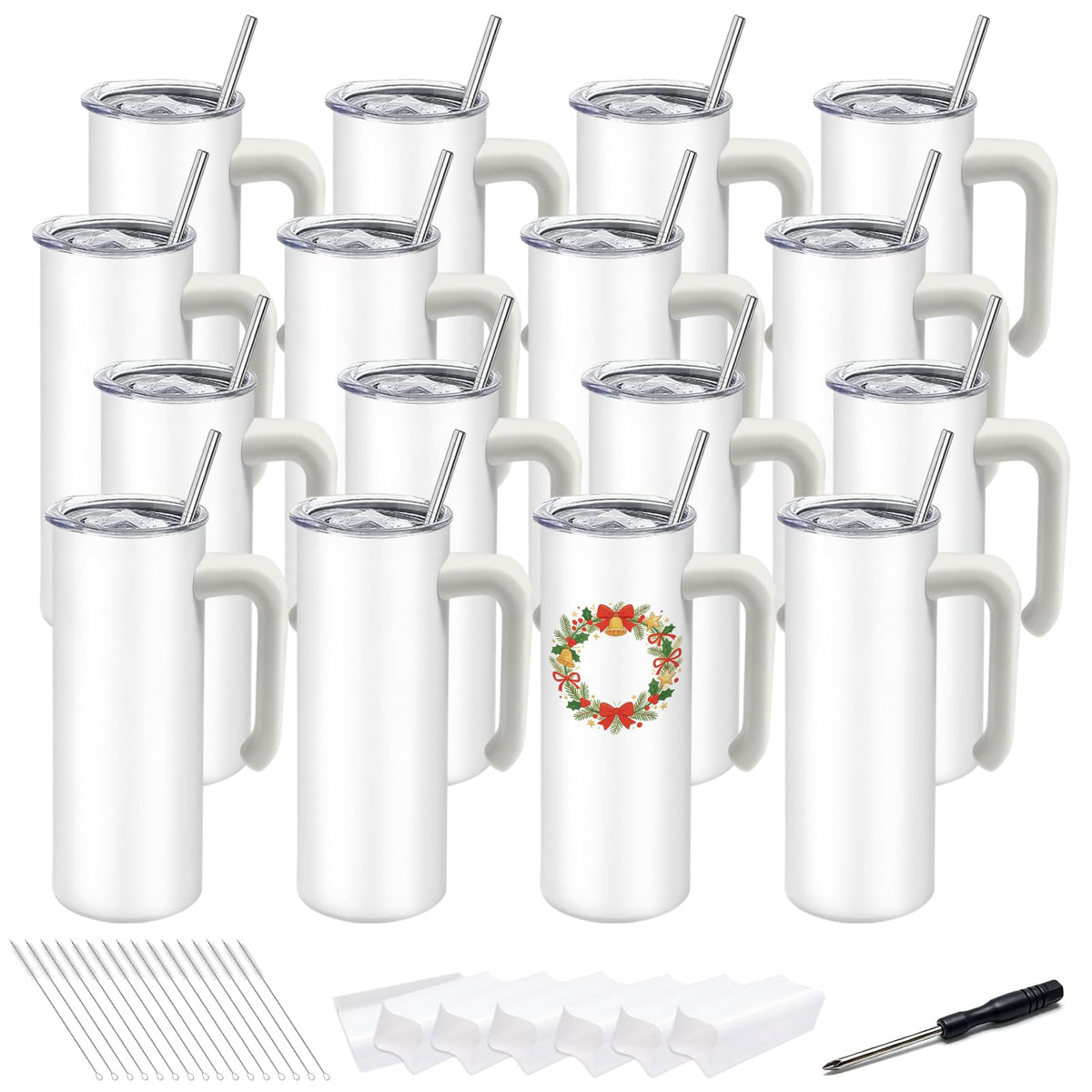 16 Pack 20 oz Stainless Steel Sublimation Tumblers with Straw & Lids Z435