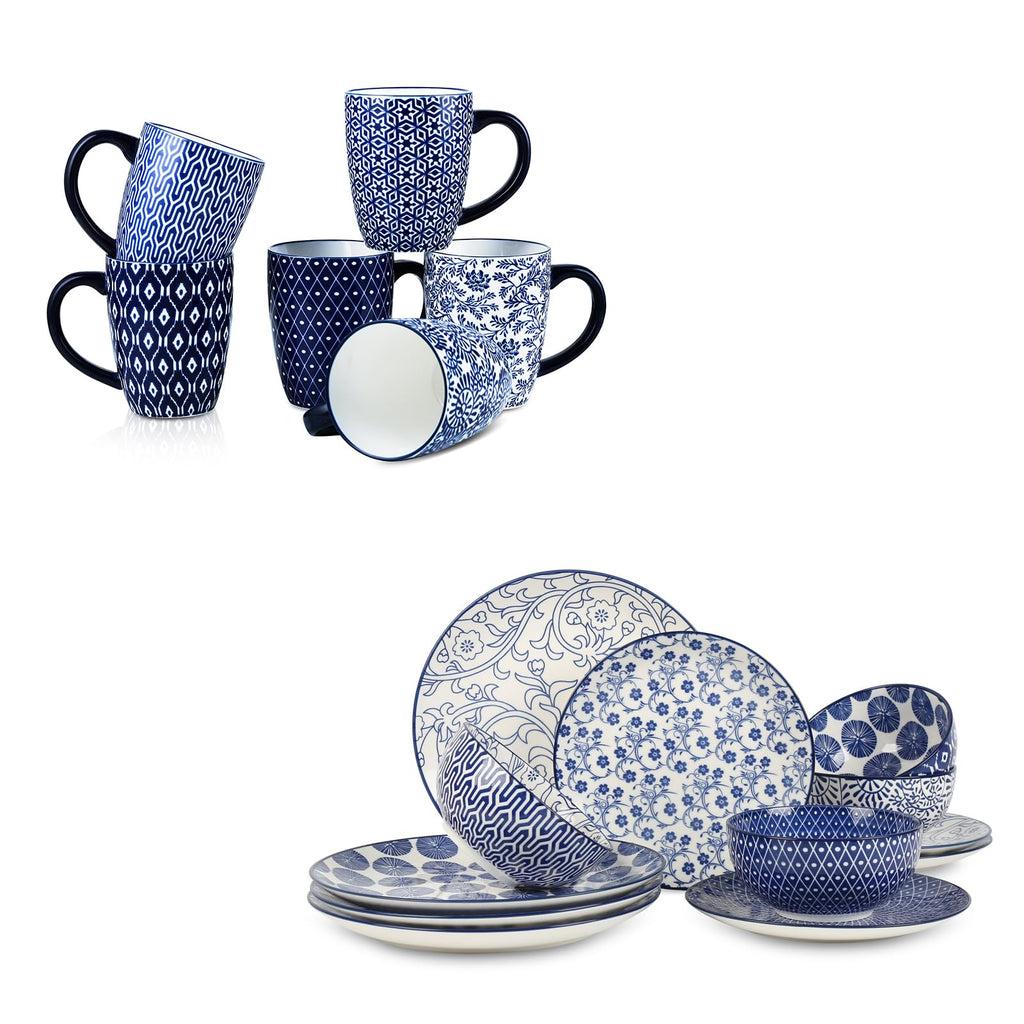 Ceramic Coffee Mugs Set 16 oz + Dinnerware Sets 12-Pieces U82591