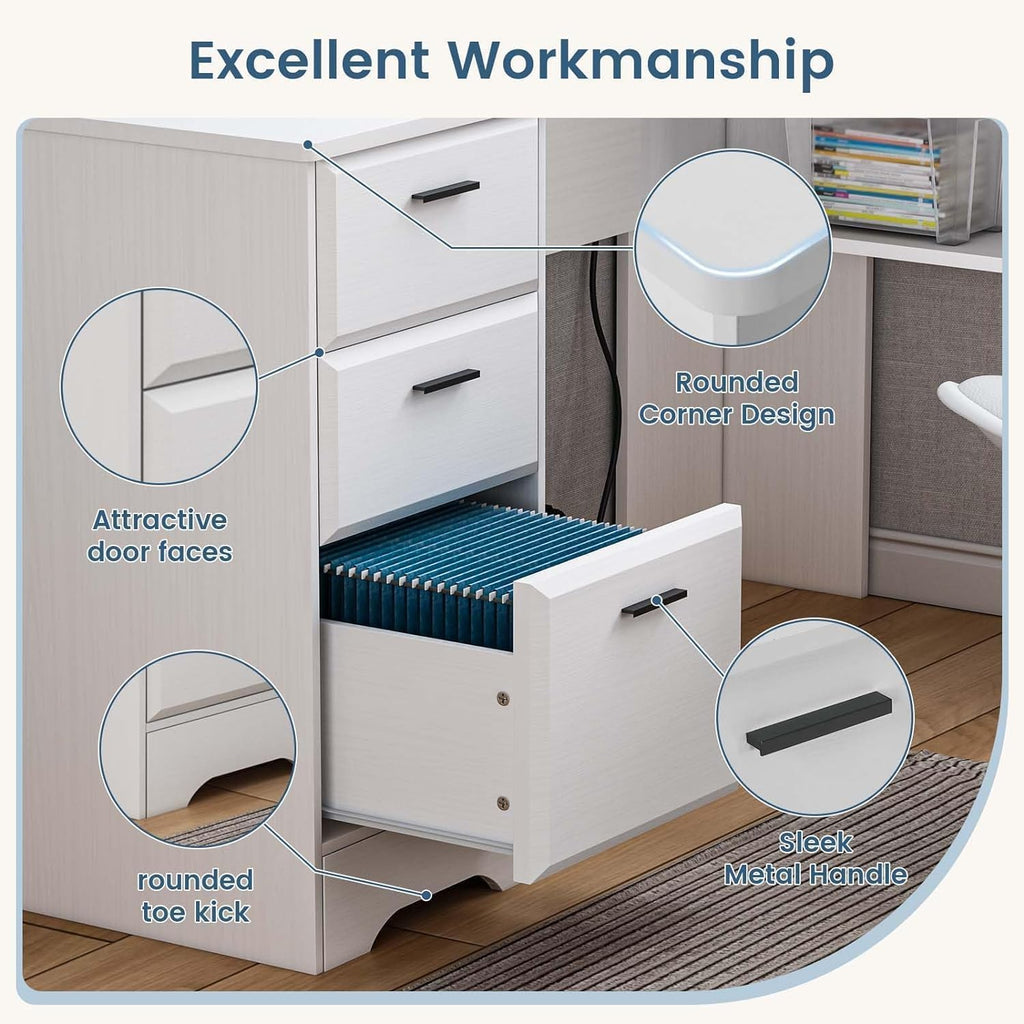 60" White L Shaped Desk with File Drawers H6842