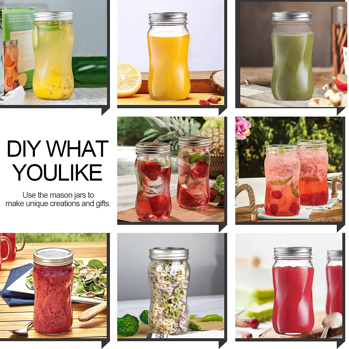 16oz Regular Mouth Mason Jars 12 Pack with Lids & Bands U887