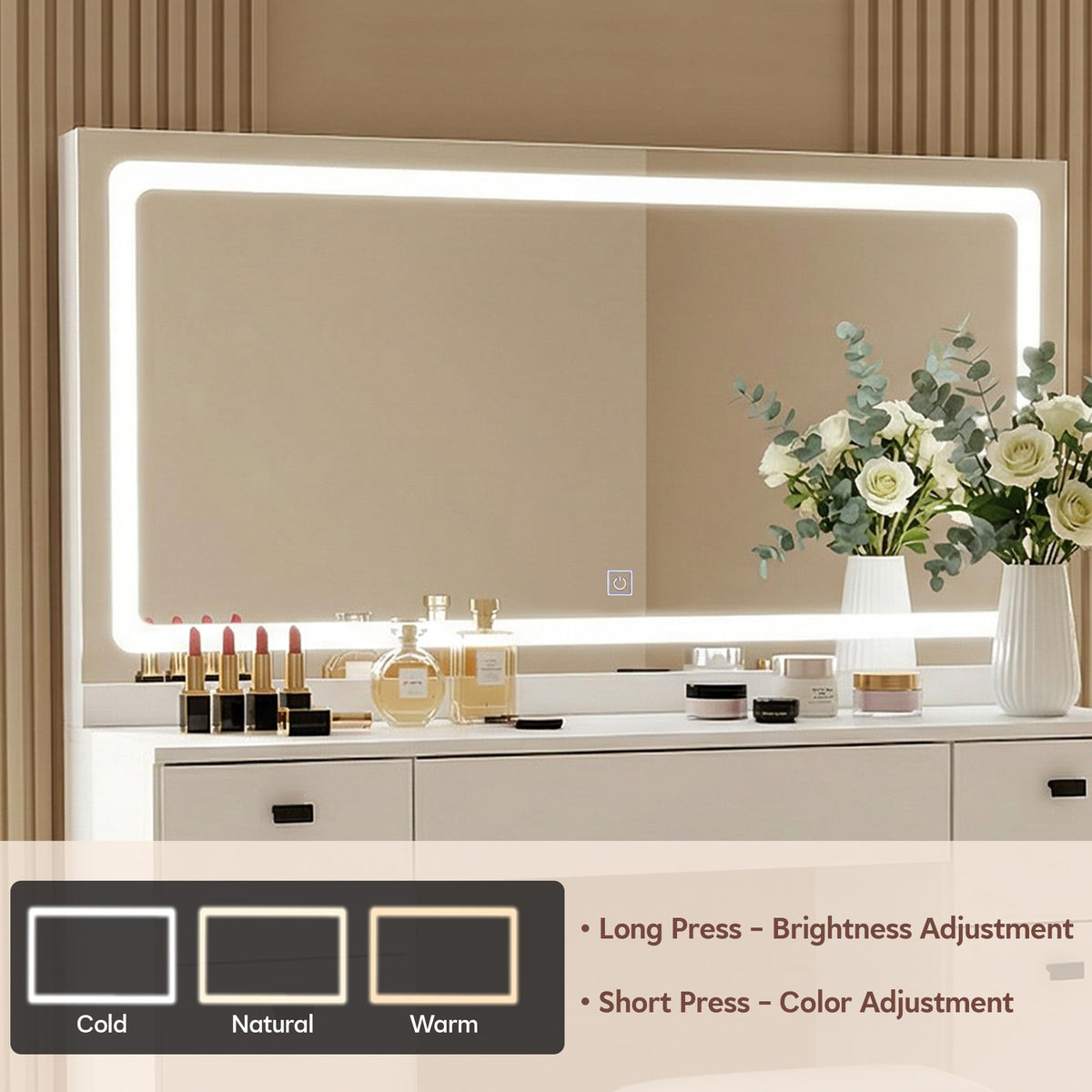 White 7 Drawer Vanity Desk with Mirror and Stool V89815