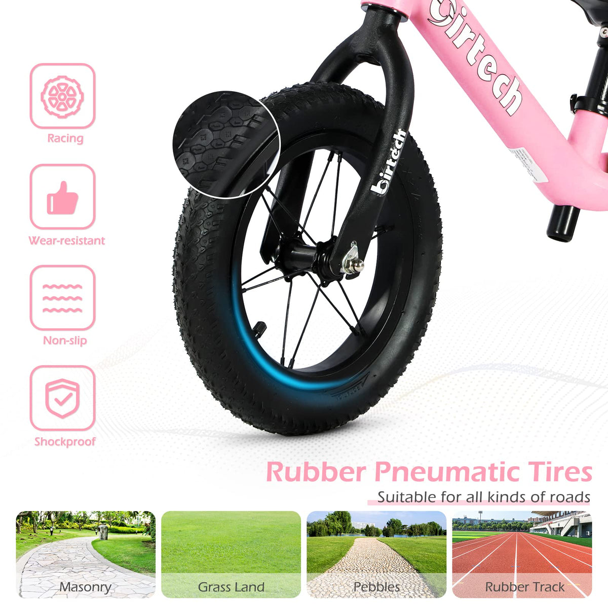 12" No Pedal Balance Bike with Inflatable Rubber Tires S7846