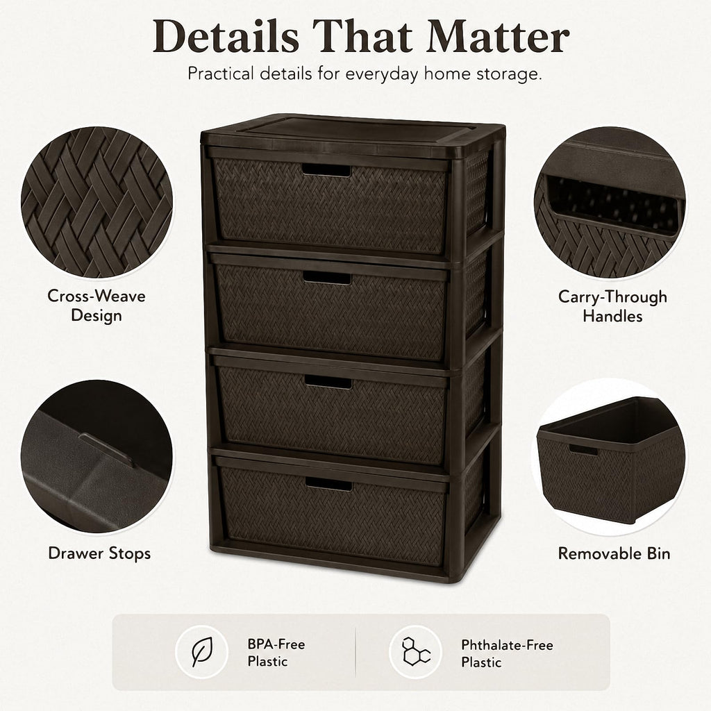 Brown 4 Drawer Plastic Storage Organizer L3166