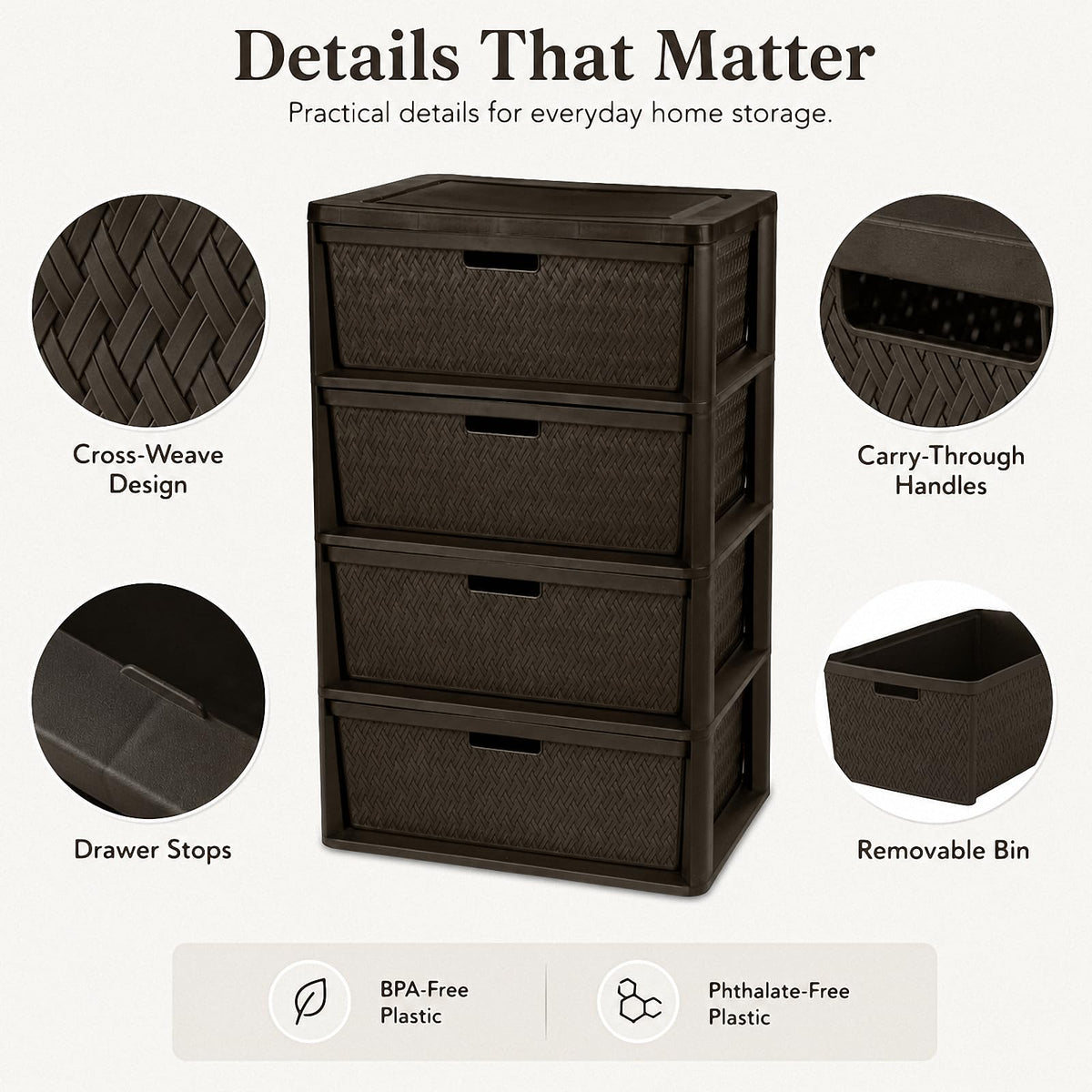 Brown 4 Drawer Plastic Storage Organizer L3166
