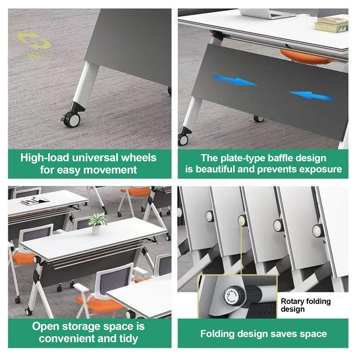 Folding Conference Table with Silent Wheels 120-180cm O479252