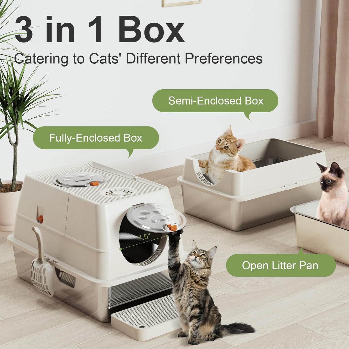 XL Stainless Steel Enclosed Litter Box with Lid M6138