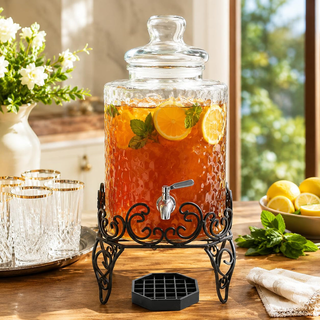 2.5 Gallon Glass Beverage Dispenser with Stand and Stainless Steel Spigot B963