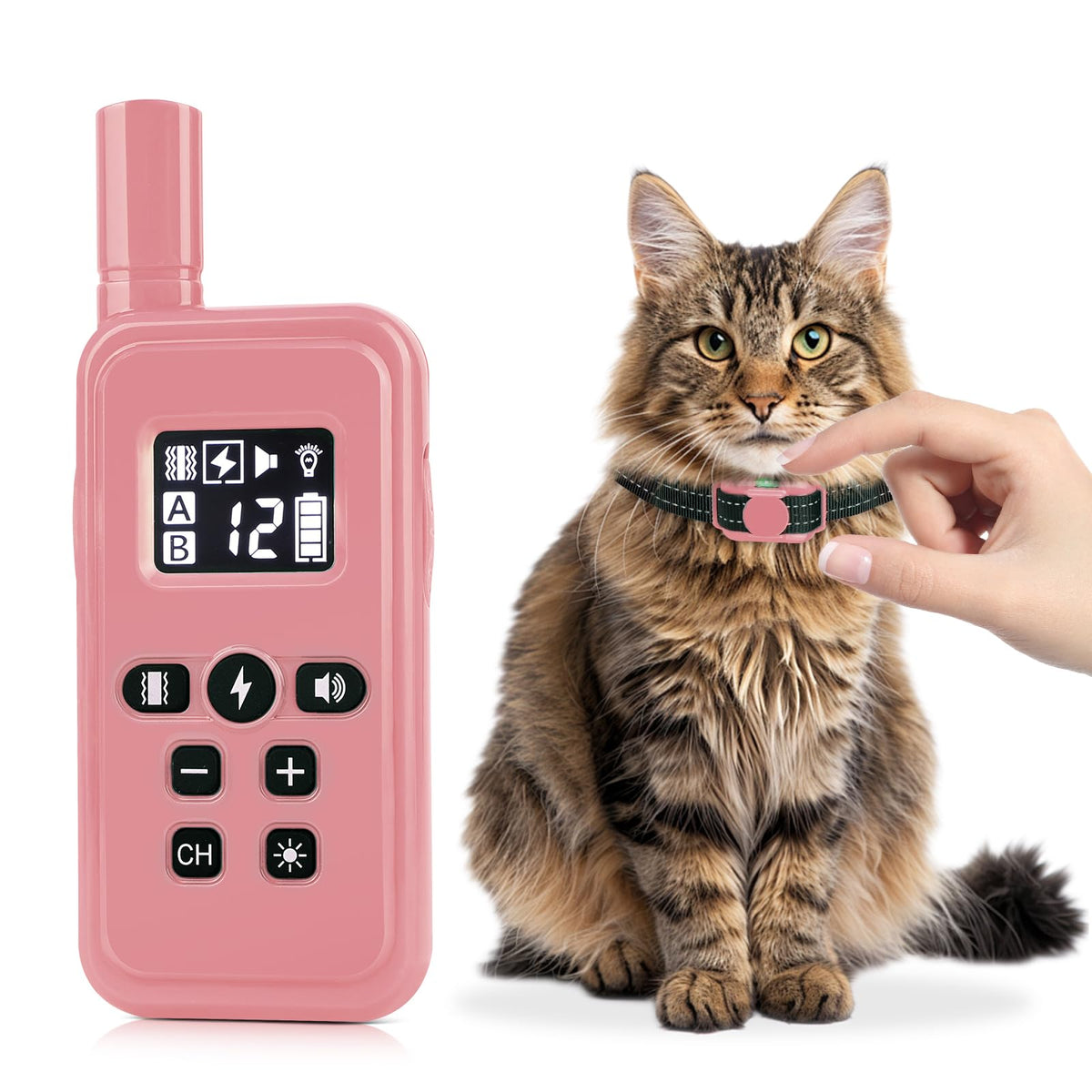 Cat Training Collar with Remote Shock Vibration Beep 3 Modes Waterproof Rechargeable Pink H234941