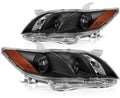 Black Housing Amber Reflector Clear Lens Headlights Assembly Pair T447