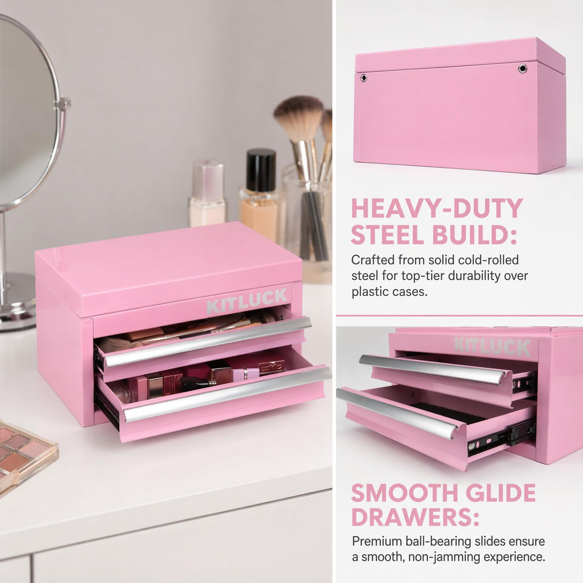 Pink 2-Drawer Metal Tool Box A206294