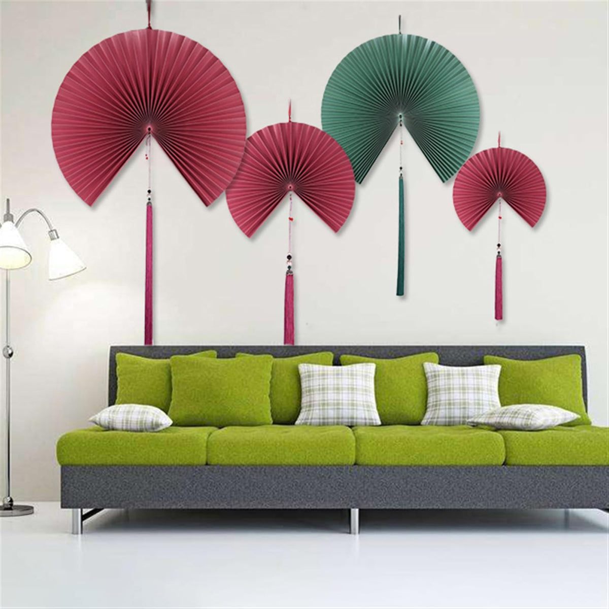 Handmade Hanging Folding Paper Fan Green 32'' E7694