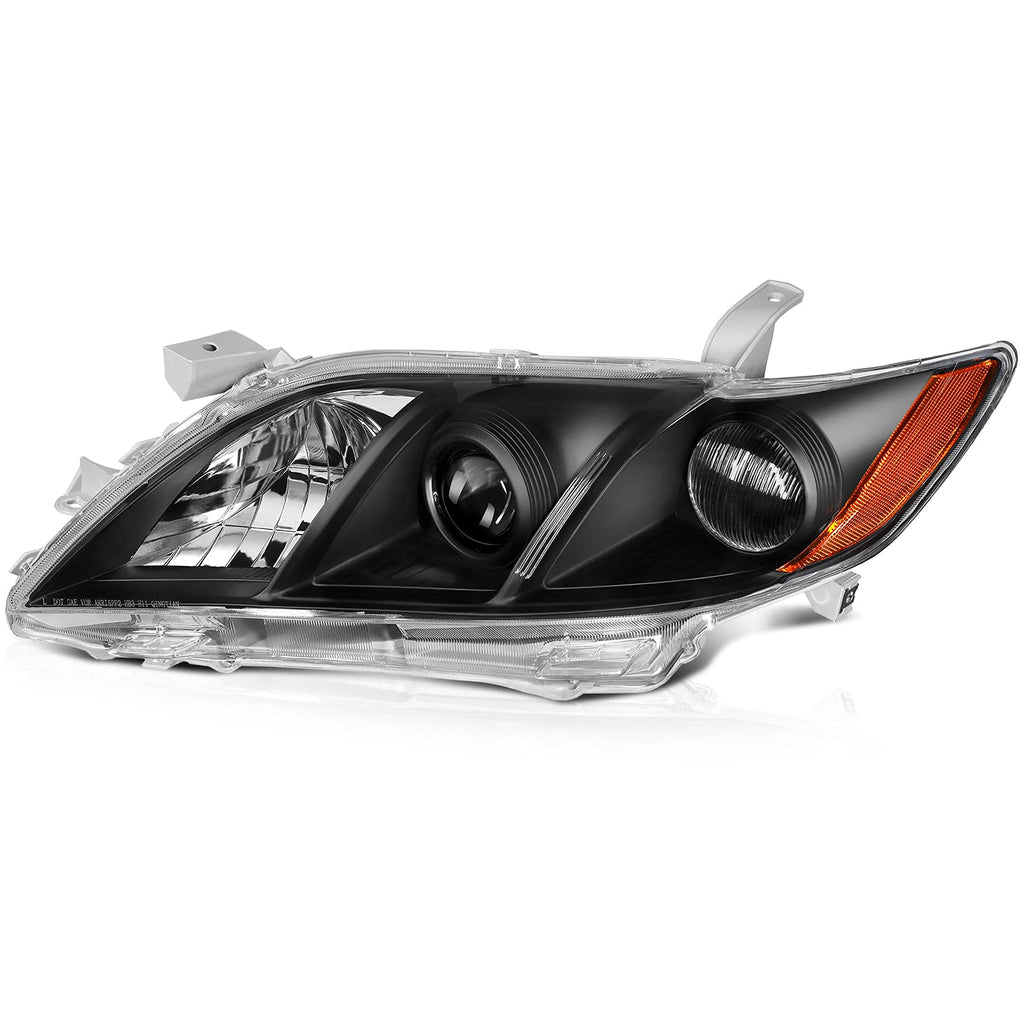 Black Housing Amber Reflector Clear Lens Headlights Assembly Pair T447