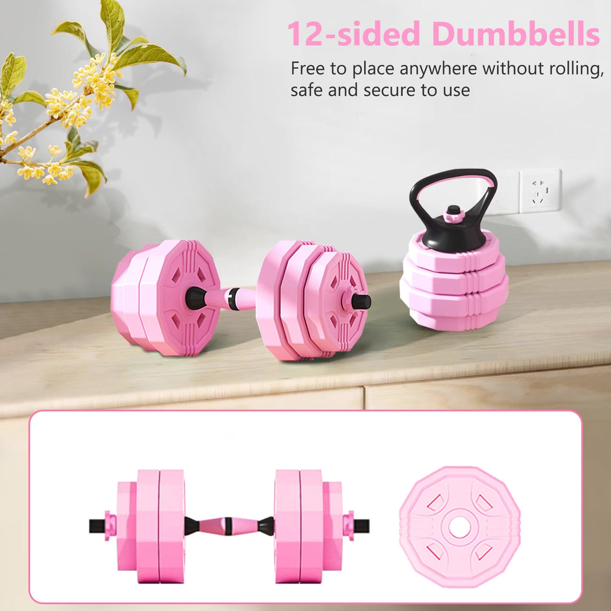 Adjustable Dumbbells Set 2 in 1 Free Weights Dumbbell Barbell Set U797