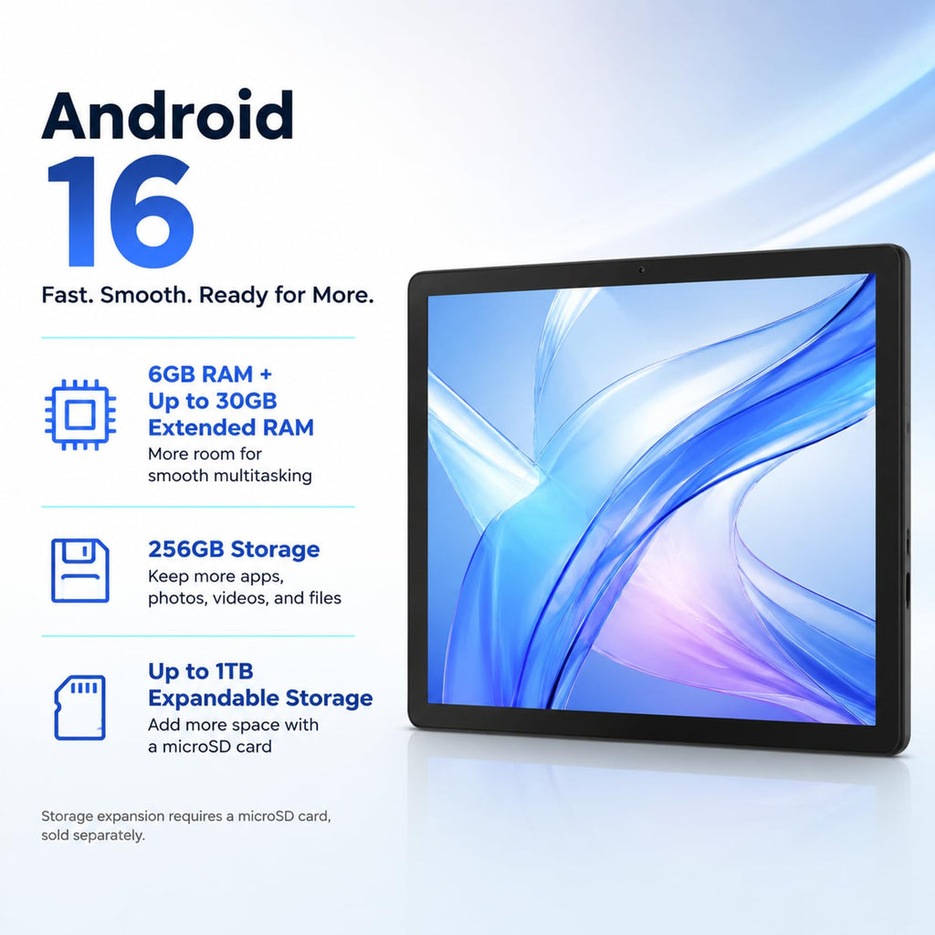 10.1 Inch Android 16 Tablet with 36GB RAM 256GB ROM Q48797