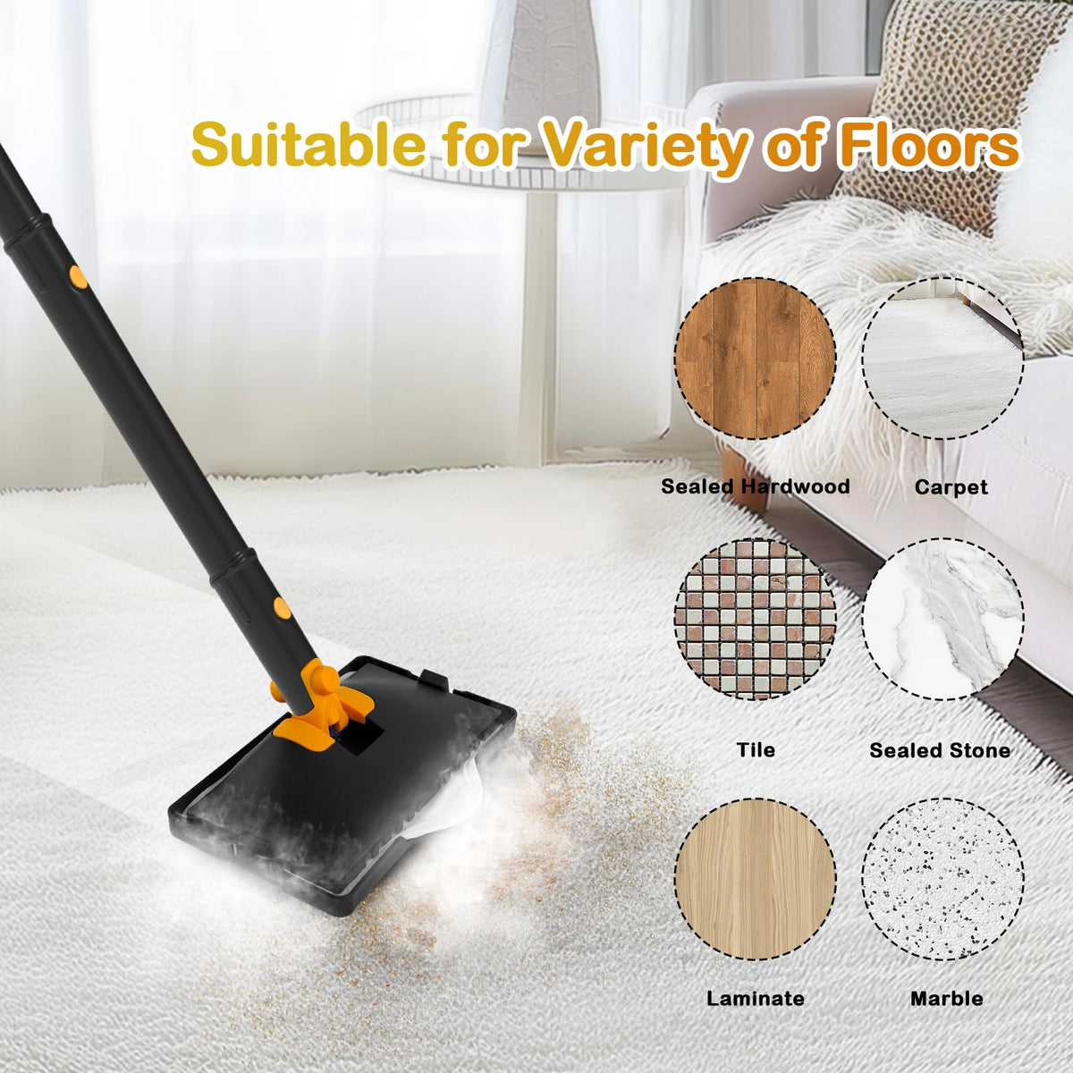 Steam Mop with 23FT Cord, 12OZ Removable Tank V2059
