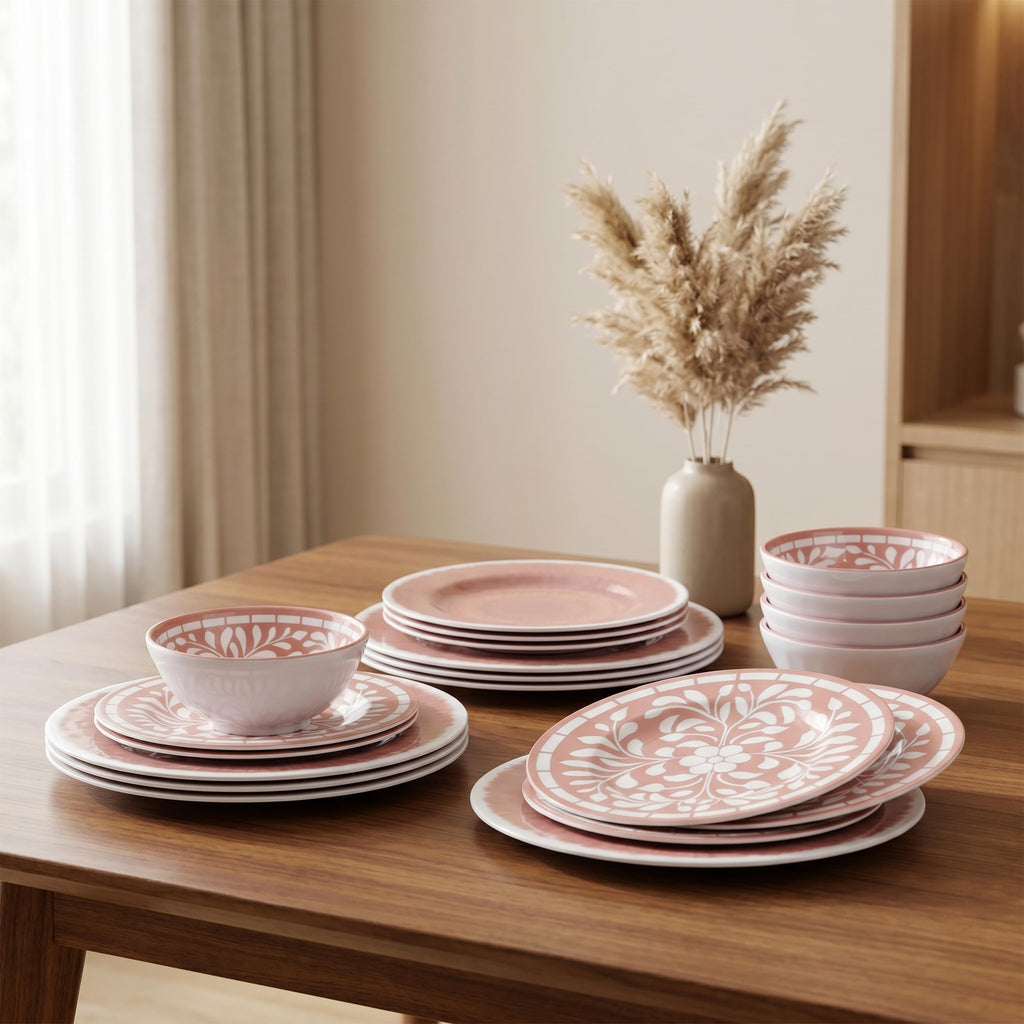 12 Pcs Light Pink Melamine Dinnerware Set A84356