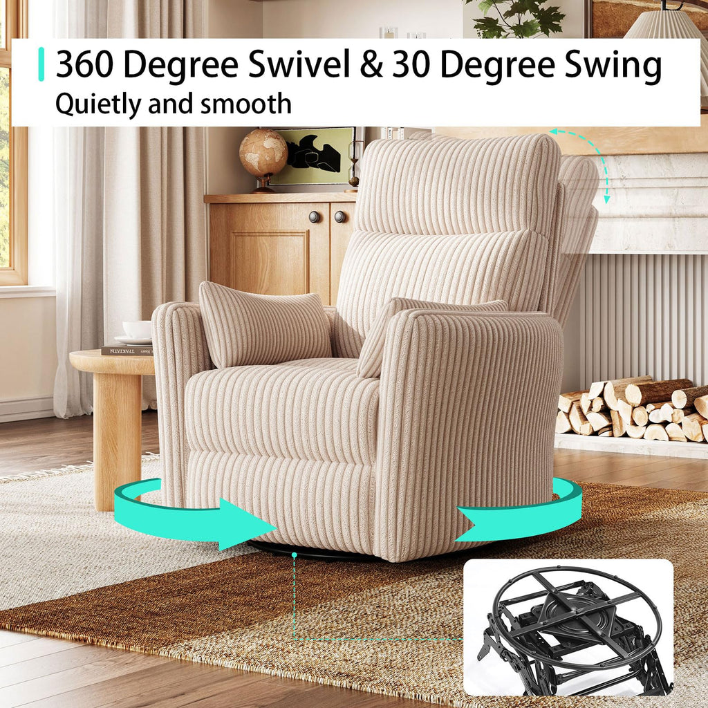 360 Swivel Recliner Chair with 2 Pillows Beige Corduroy W97829