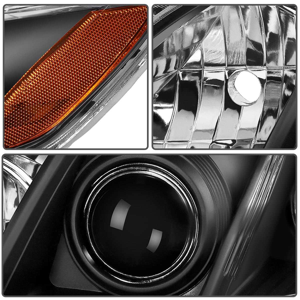 Black Housing Amber Reflector Clear Lens Headlights Assembly Pair T447