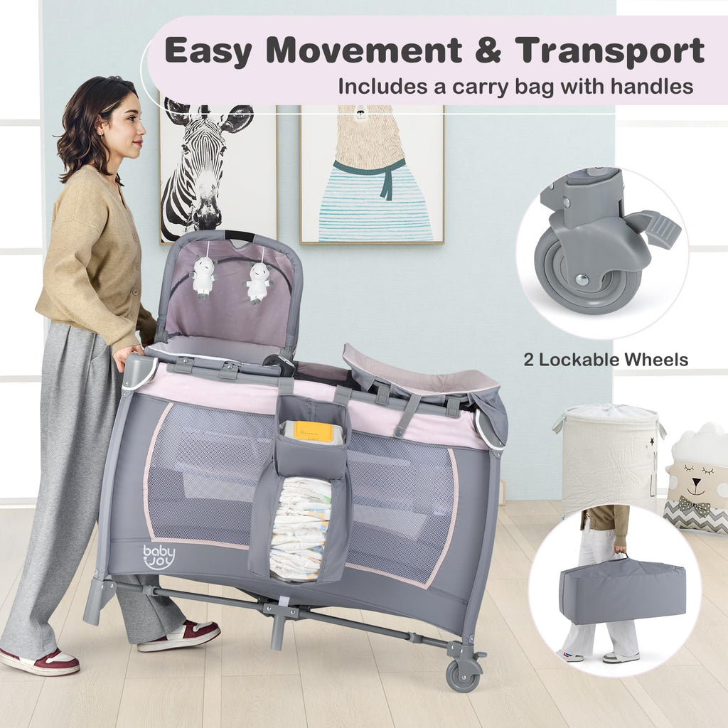 5 in 1 Pack and Play with Bassinet and Diaper Changing Table Y701