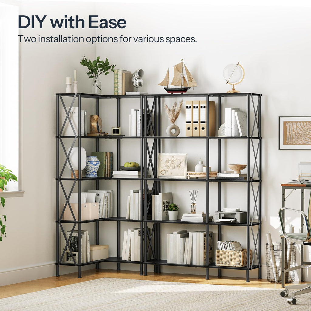 Black 5-Tier L-Shaped Corner Bookshelf U822