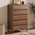 Walnut 5 Drawer Wood Dresser Q453