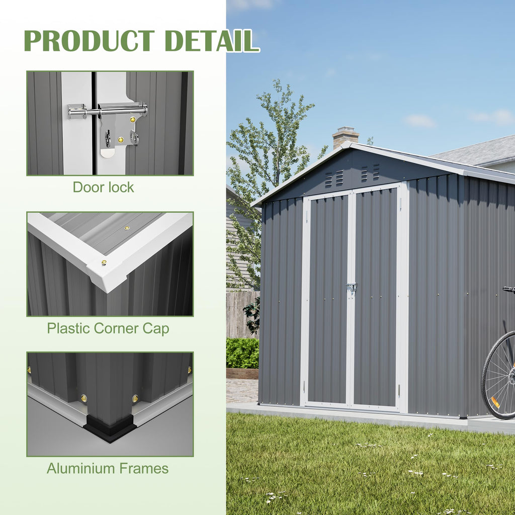 12x8 FT Galvanized Steel Storage Shed with Lockable Doors B53968