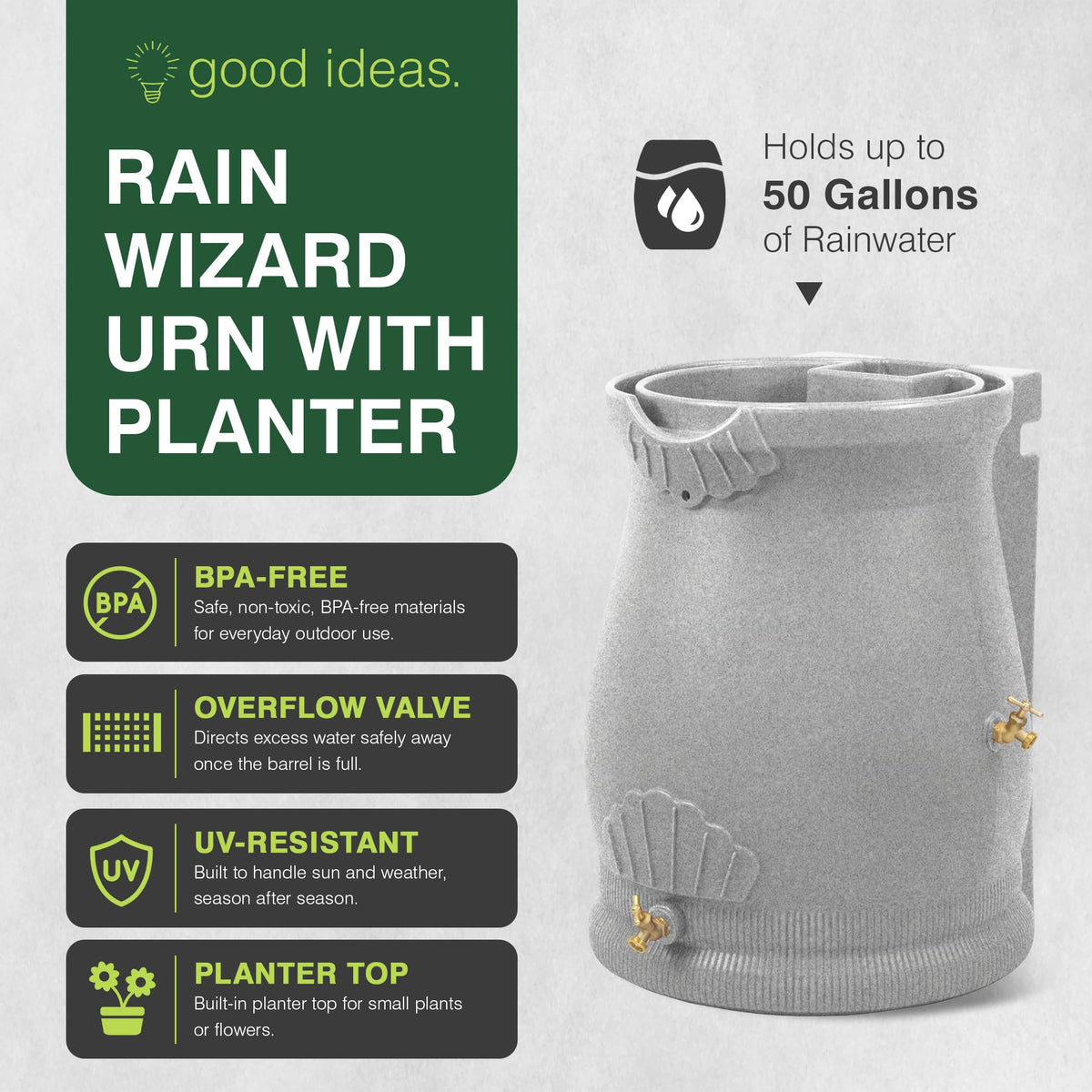 50 Gallon Urn Shaped Water Collection Barrel X323