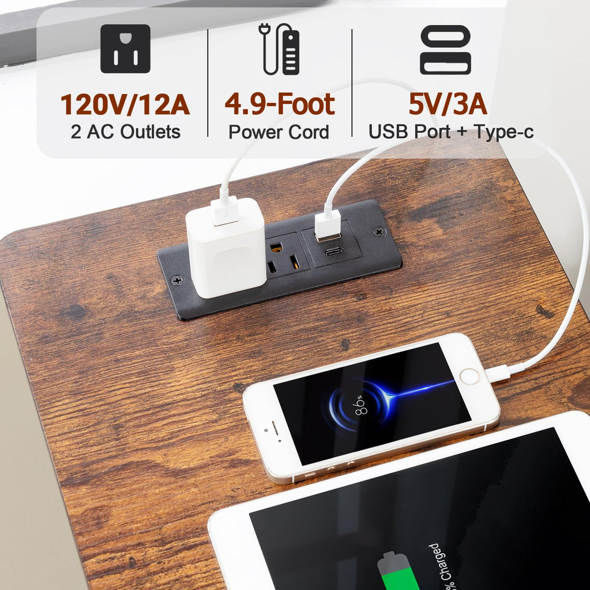 Narrow Side Table with Charging Station N67396