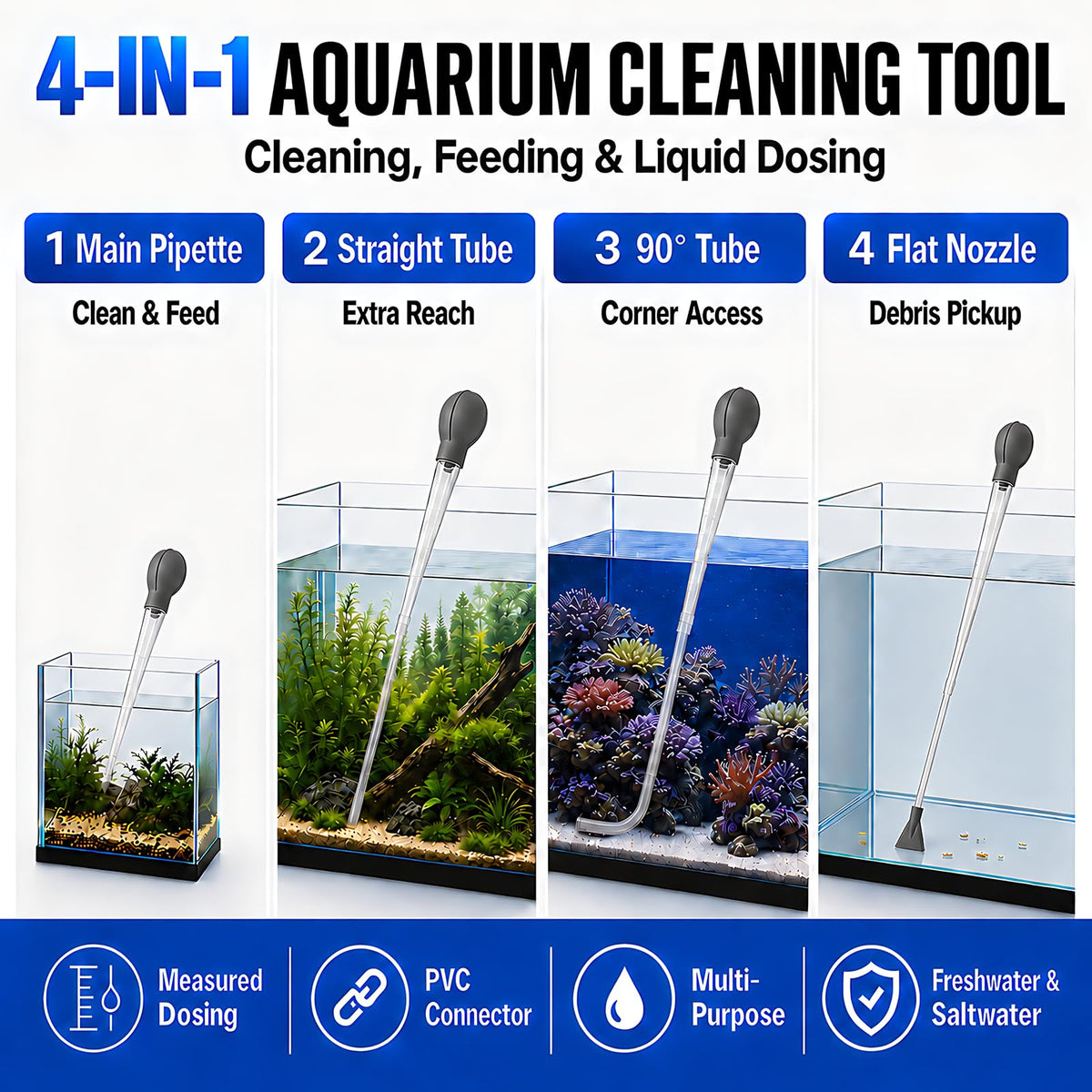 Aquarium Turkey Baster 4-in-1 Spot Cleaner and Coral Feeder 21.6 in U8513