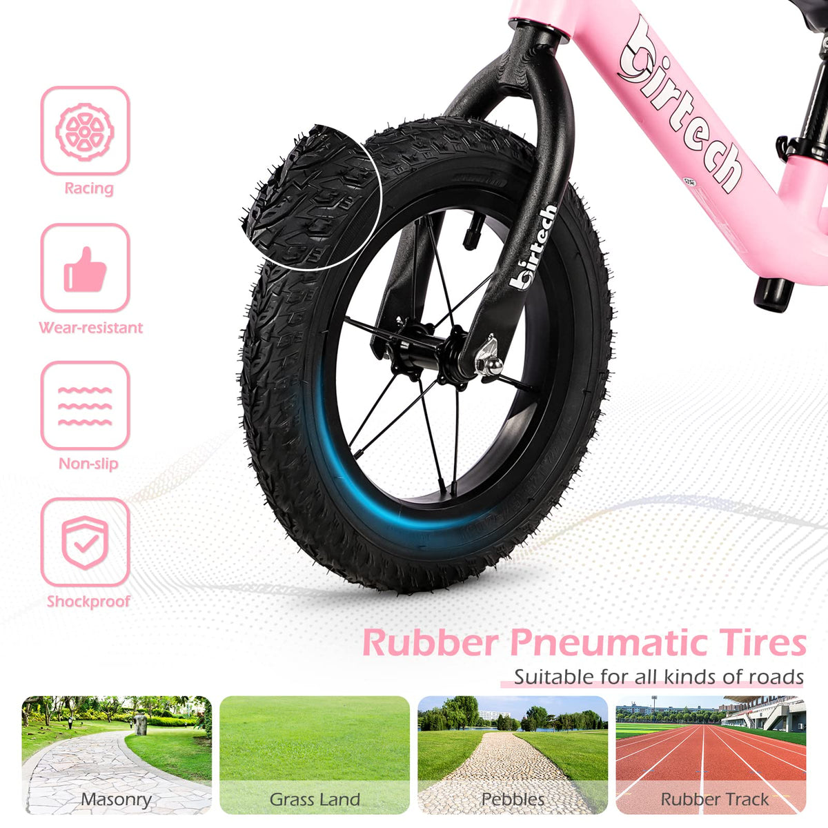 12" No Pedal Balance Bike with Inflatable Rubber Tires S7846