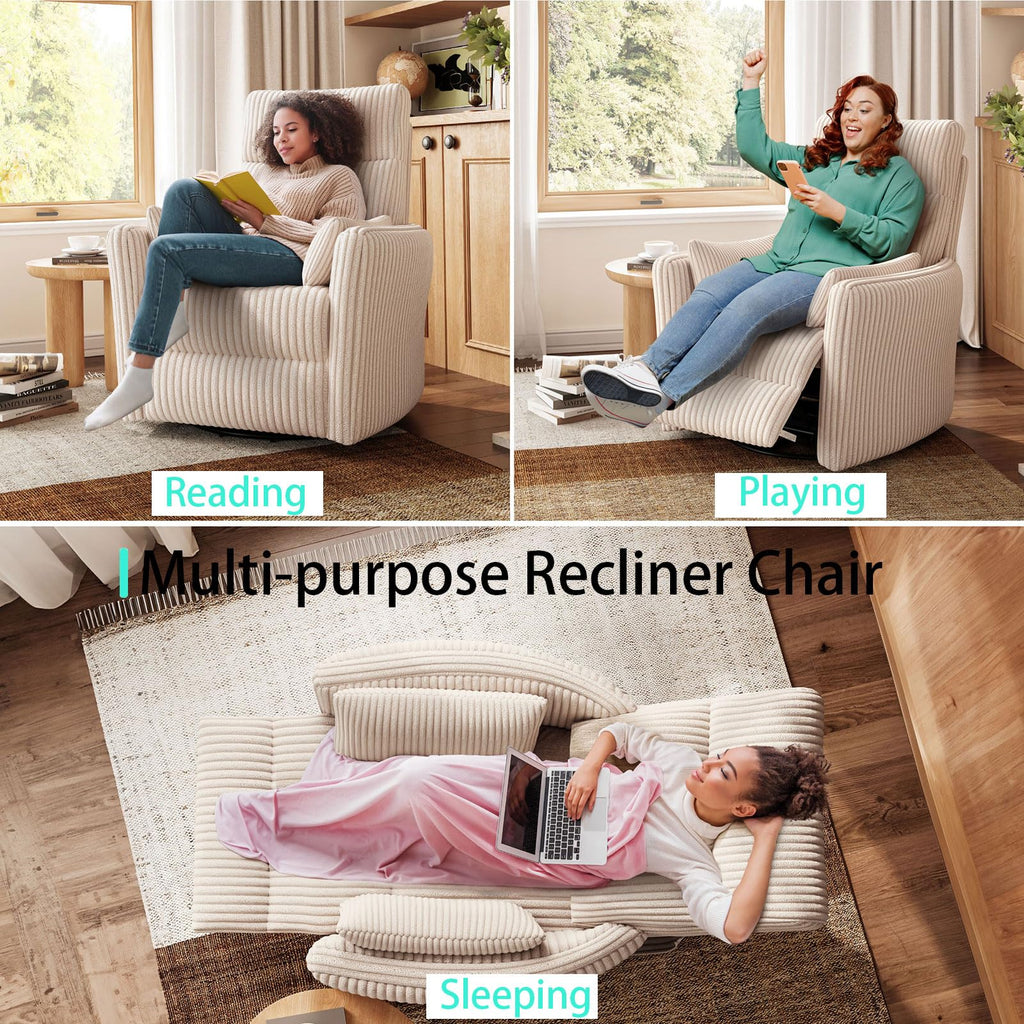 360 Swivel Recliner Chair with 2 Pillows Beige Corduroy W97829