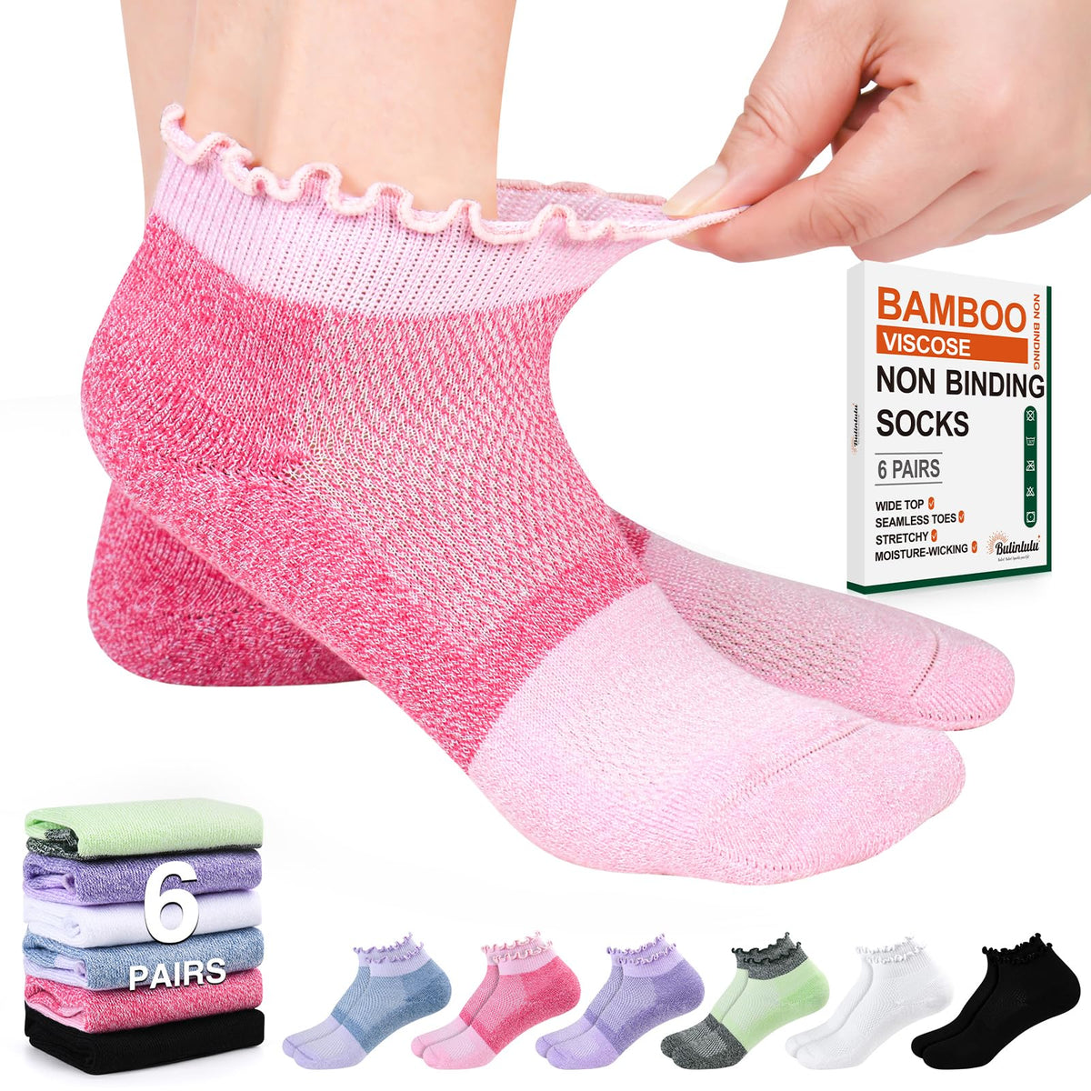 Diabetic Ankle Socks 6 Pairs Low Cut Non Binding M566212