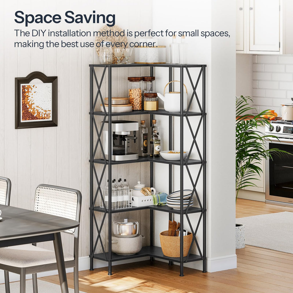 Black 5-Tier L-Shaped Corner Bookshelf U822
