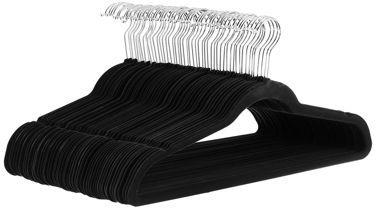 Slim Velvet Non-Slip Suit Hangers, Black, 50-Pack X327