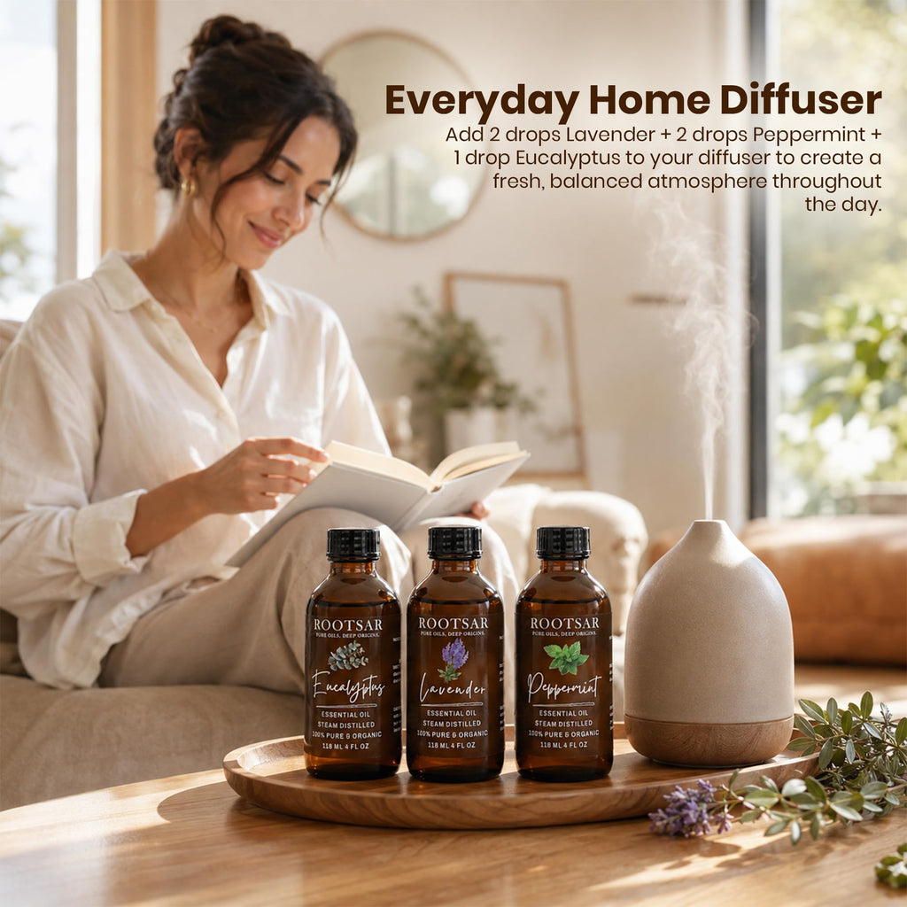 Pure Essential Oils Pack of 3 Lavender Peppermint Eucalyptus 4 Fl Oz Q5579