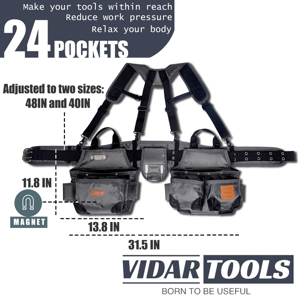 Heavy Duty Tool Belt with Suspenders and Magnetic Tool Pouch F666