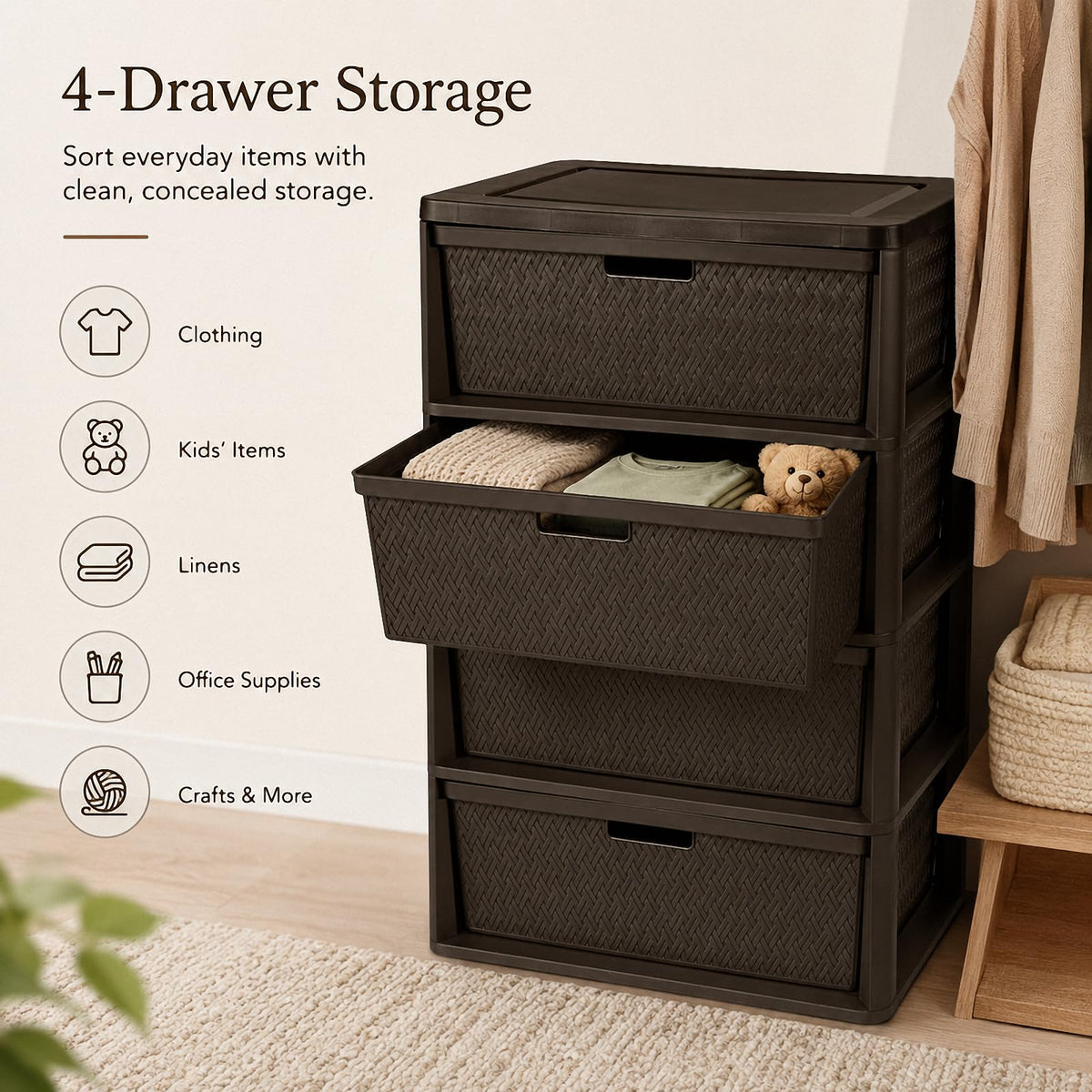 Brown 4 Drawer Plastic Storage Organizer L3166