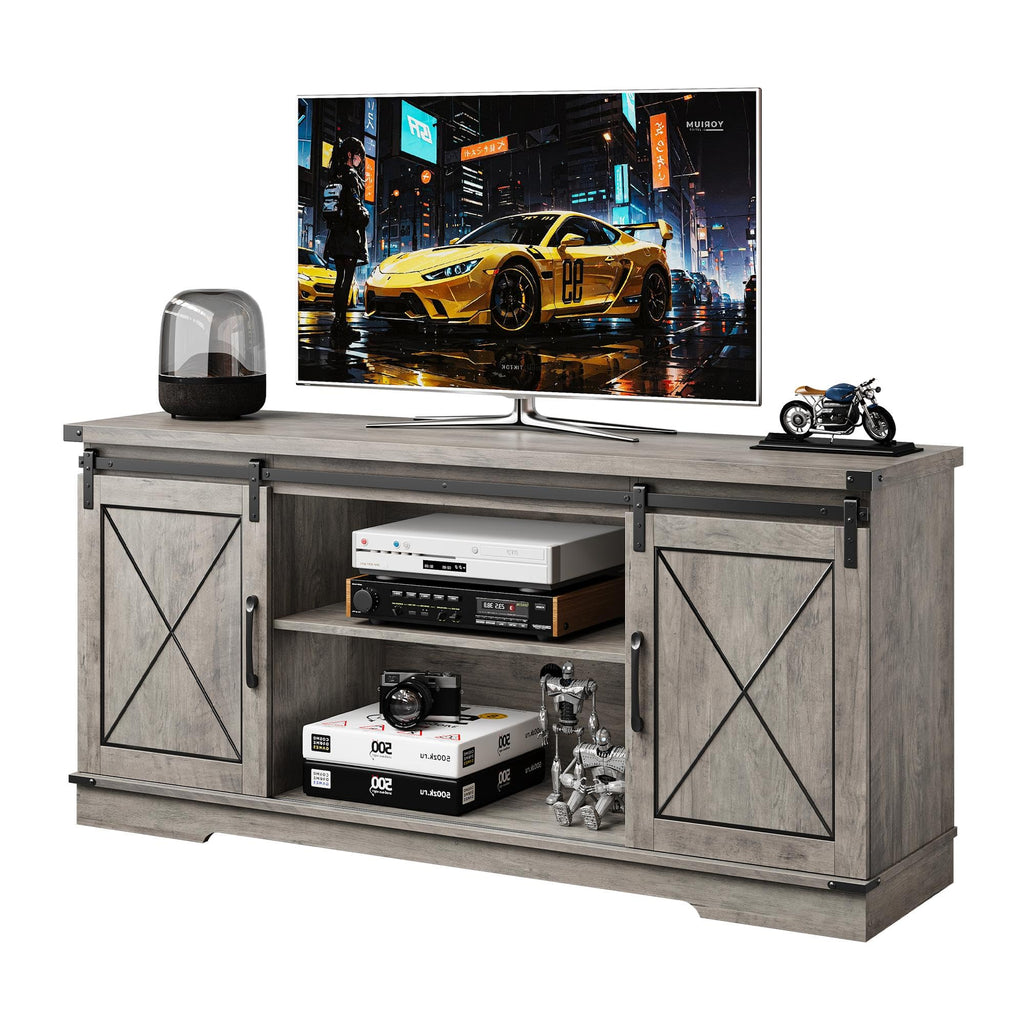 65" Rustic Farmhouse TV Stand with Sliding Barn Doors D3744