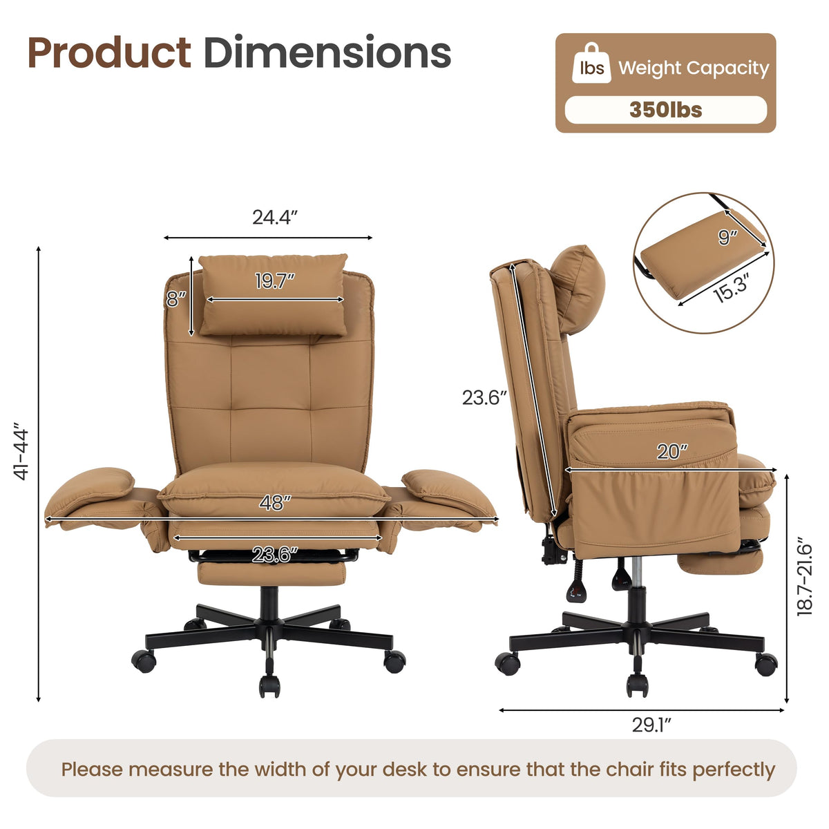 Brown Office Chair with Foot Rest & Flip Armrests K801368