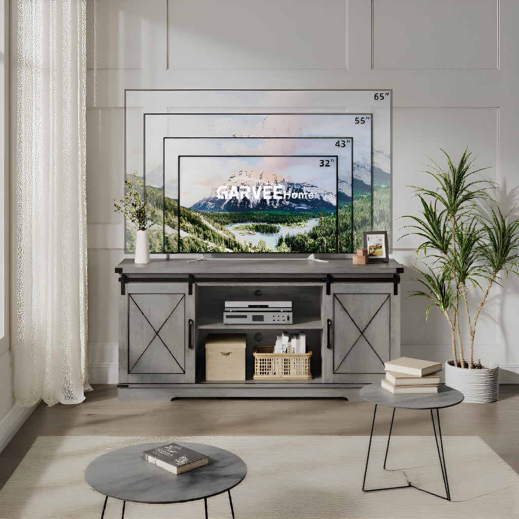 65" Rustic Farmhouse TV Stand with Sliding Barn Doors D3744