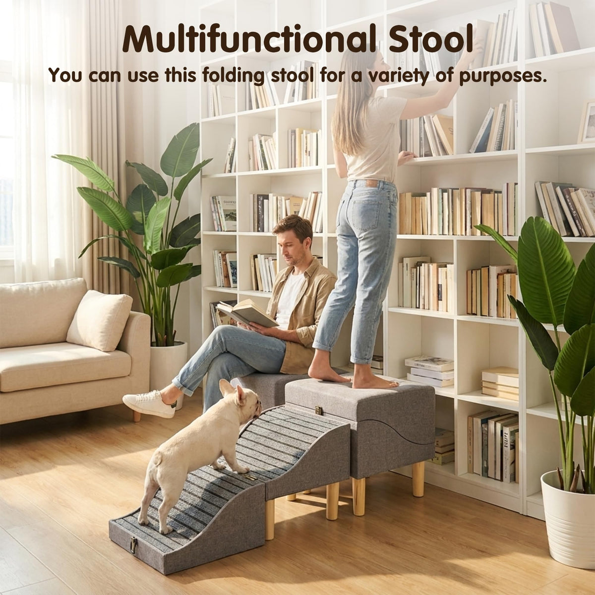Foldable Pet Stair 2-in-1 Gray L985
