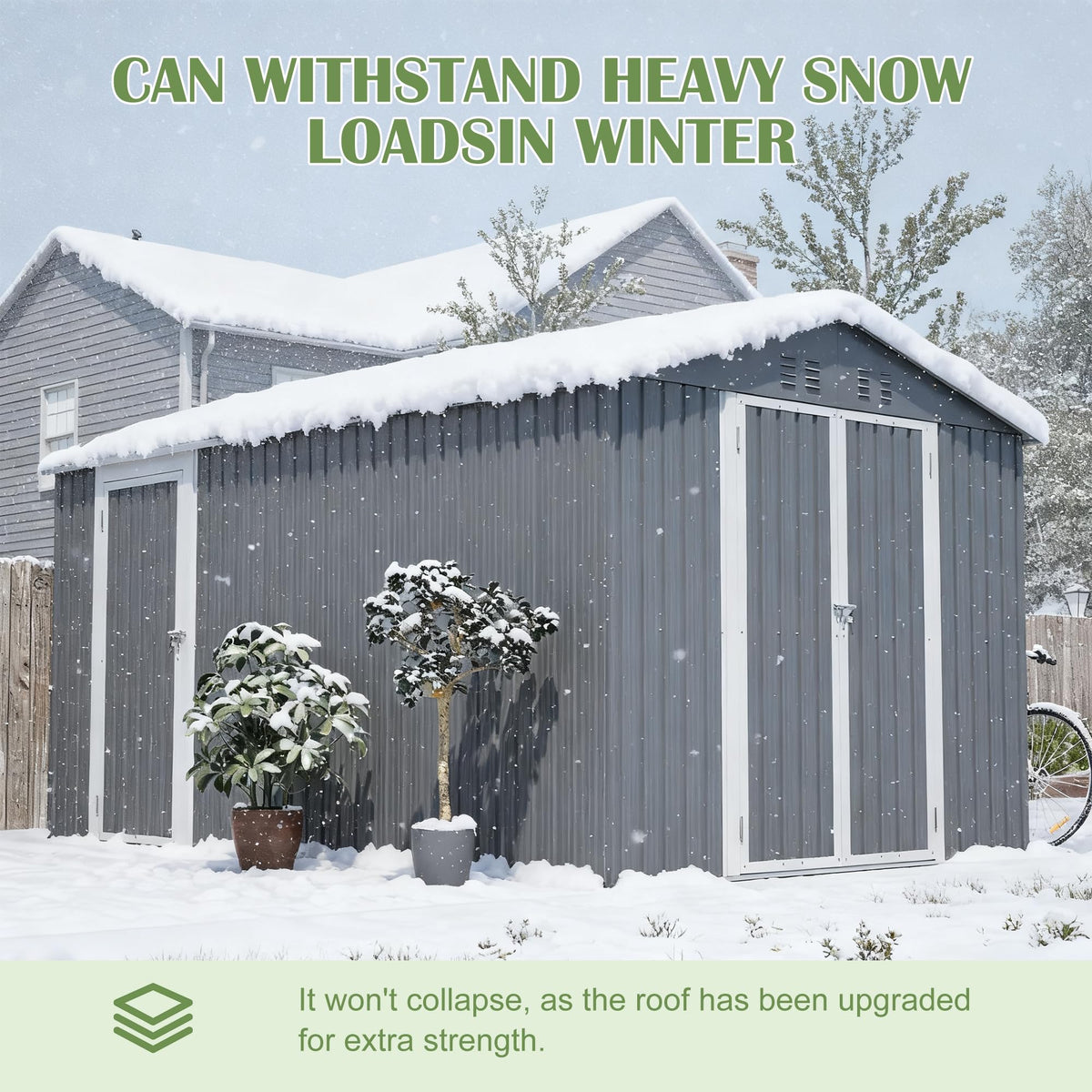 12x8 FT Galvanized Steel Storage Shed with Lockable Doors B53968