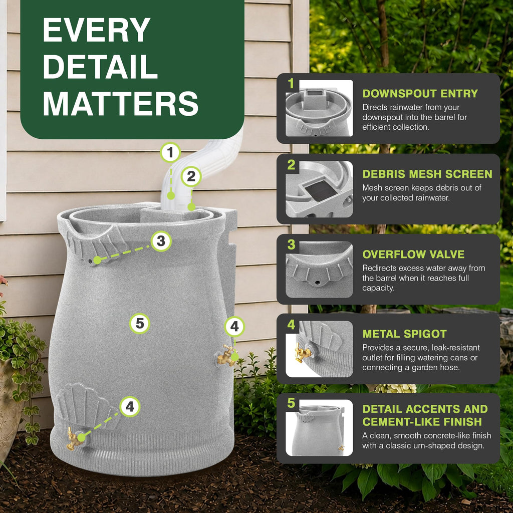 50 Gallon Urn Shaped Water Collection Barrel X323